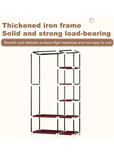 2-Section Non-Woven Fabric Cloth Boxes Cabinet with Hanging Rails &amp; 3 Fabric Drawers, Multi-Use Large Space Dustproof Cloth Boxes Cabinet YY8108 (W95 x D45 x H165)cm - Black &amp; Rose