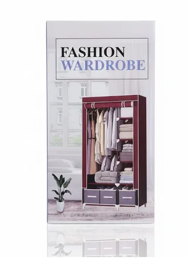 2-Section Non-Woven Fabric Cloth Boxes Cabinet with Hanging Rails &amp; 3 Fabric Drawers, Multi-Use Large Space Dustproof Cloth Boxes Cabinet YY8108 (W95 x D45 x H165)cm - Black &amp; Rose