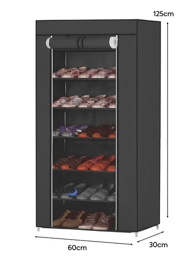 7-Tier Non-Woven Zipper Cover Shoe Rack Organizer, Dustproof Adjustable Storage Shoe Organizer HCX-B7 (W60 x D30 x H125)cm - Grey