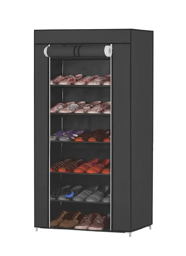 7-Tier Non-Woven Zipper Cover Shoe Rack Organizer, Dustproof Adjustable Storage Shoe Organizer HCX-B7 (W60 x D30 x H125)cm - Grey