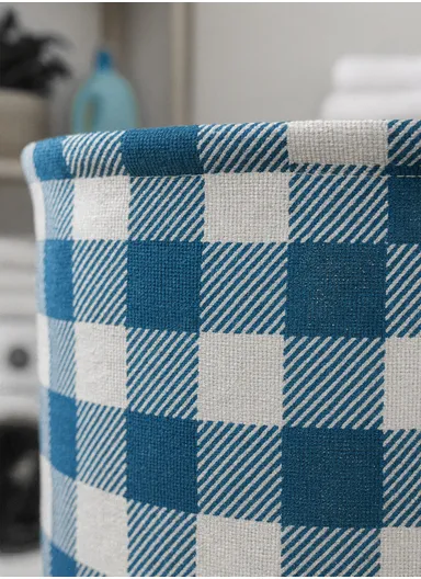 Foldable Laundry Basket Blue Squares Pattern, Oxford Fabric, Large Capacity, Space-Saving &amp; Portable (D35 x H45)cm
