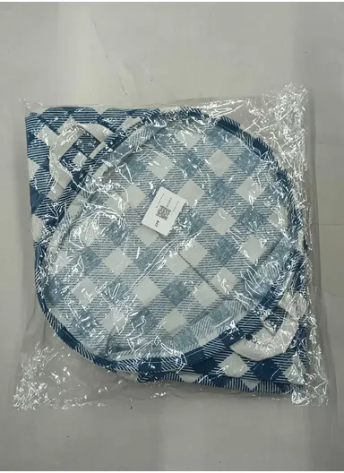 Foldable Laundry Basket Blue Squares Pattern, Oxford Fabric, Large Capacity, Space-Saving &amp; Portable (D35 x H45)cm