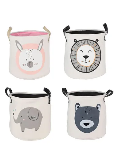 Laundry Basket for Household Storage, Cute Pattern, Practical &amp; Portable (D35 x H40)cm - Elephant