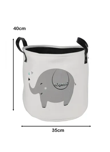 Laundry Basket for Household Storage, Cute Pattern, Practical &amp; Portable (D35 x H40)cm - Elephant