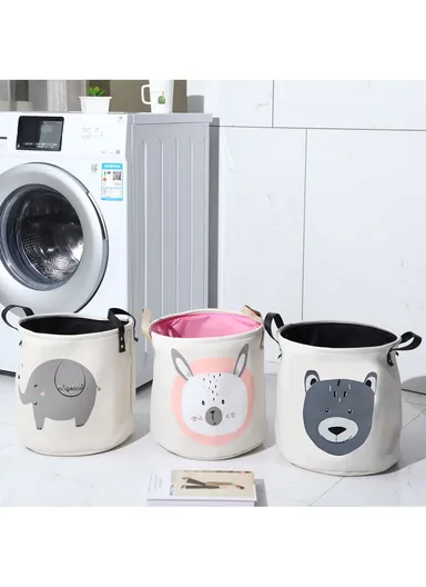 Laundry Basket for Household Storage, Cute Pattern, Practical &amp; Portable (D35 x H40)cm - Elephant