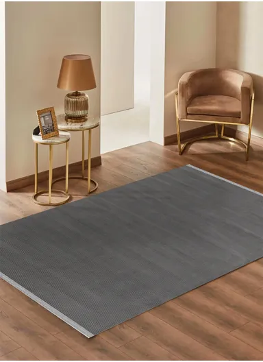 200x290cm Modern Ribbed Textured Area Rug Soft Low-Pile Floor Carpet in Anthracite Tone Nevy NV002