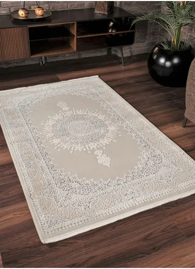 100x200cm Soft Textured Classic Two-Tone Carpet, Machine-Woven Beige &amp; Grey Rug Vavien 1374