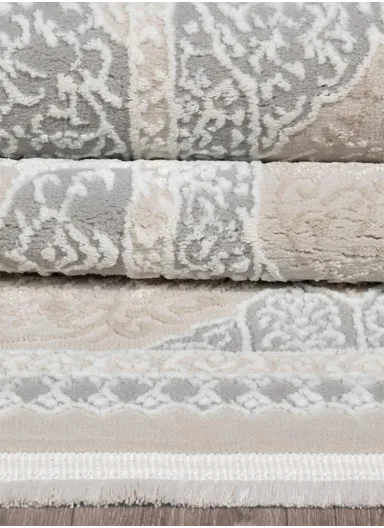 100x200cm Soft Textured Classic Two-Tone Carpet, Machine-Woven Beige &amp; Grey Rug Vavien 1374