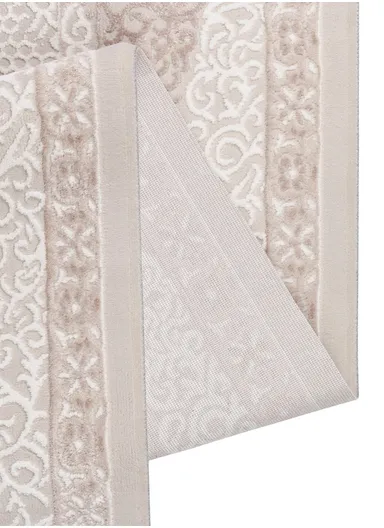 100x300cm Machine-Woven Traditional Medallion Carpet, Soft Textured Beige &amp; Off-White Rug Vavien 1376