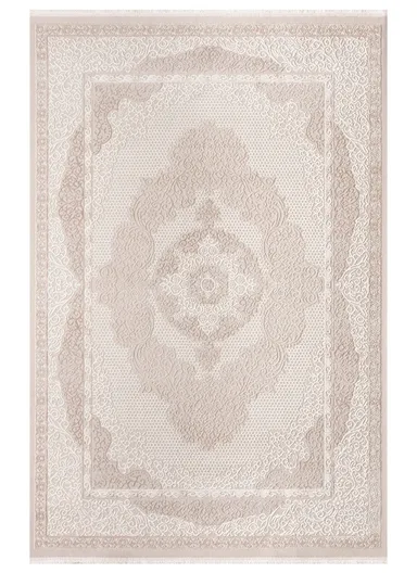 100x300cm Machine-Woven Traditional Medallion Carpet, Soft Textured Beige &amp; Off-White Rug Vavien 1376