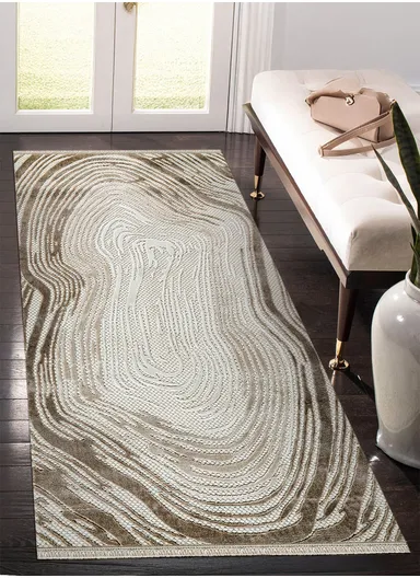 80x300cm Elegant Cream Runner Rug, Machine-Woven Durable Carpet for Living Room &amp; Entryway Amorf AR001