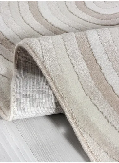 80x300cm Geometric Cream Runner Rug, Machine-Woven Soft Textured Carpet Amorf AR005