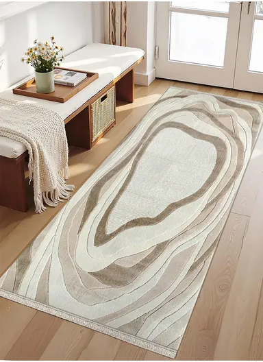 100x200cm Contemporary Cream Rug with Unique Shape &amp; Soft Surface for Living Spaces Amorf AR006