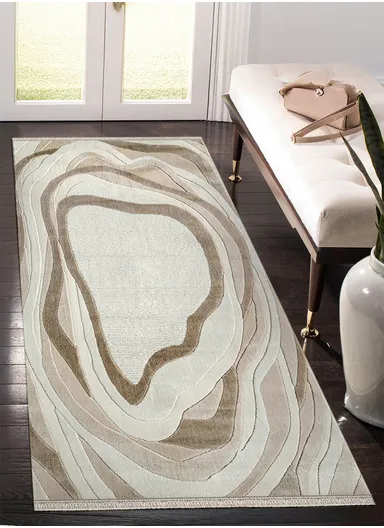 100x300cm Contemporary Cream Rug with Unique Shape &amp; Soft Surface for Living Spaces Amorf AR006