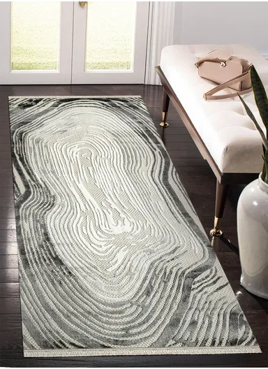 100x300cm Modern Black &amp; Grey Abstract Shape Living Room Runner Carpet Amorf AR007