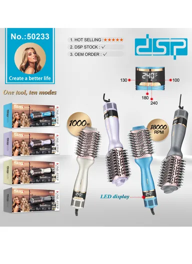 1000W Hot Air Brush with 360°C Rotatable Cord, Adjustable Speed &amp; Temperature Air Brush 50233 - White