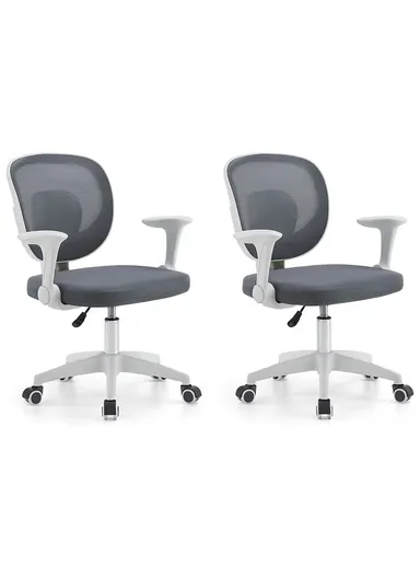 2 Pcs Compact Breathable Ergonomic Chair, Mesh Swivel Kids Chair with Wheels 968 (W65 x D56 x H92)cm - Grey