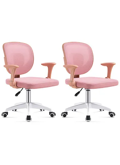 2 Pcs Compact Breathable Ergonomic Chair, Mesh Swivel Kids Chair with Wheels 968 (W65 x D56 x H92)cm - Pink