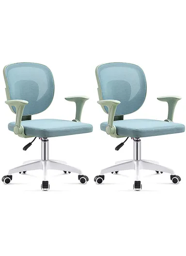 2 Pcs Compact Breathable Ergonomic Chair, Mesh Swivel Kids Chair with Wheels 968 (W65 x D56 x H92)cm - Blue