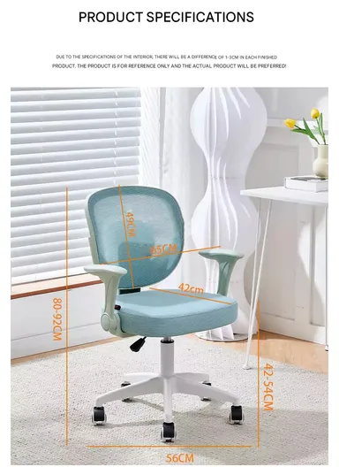 2 Pcs Compact Breathable Ergonomic Chair, Mesh Swivel Kids Chair with Wheels 968 (W65 x D56 x H92)cm - Blue