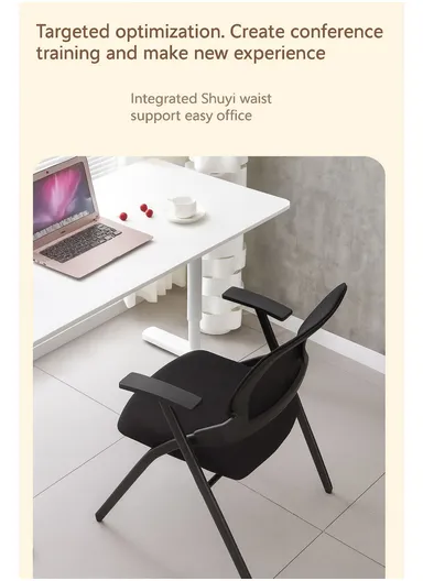 3 Pcs Foldable Ergonomic Mesh Training &amp; Conference Chair Set with Fixed Armrests B05 (W51 x D50 x H86)cm - Black