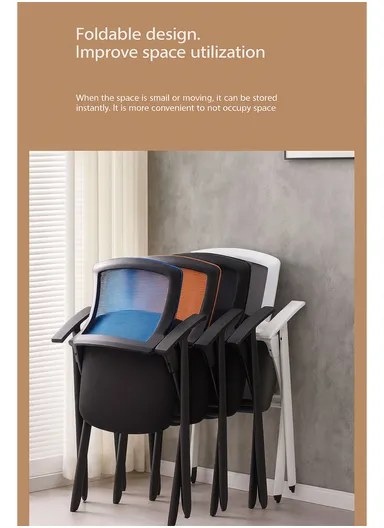 3 Pcs Foldable Ergonomic Mesh Training &amp; Conference Chair Set with Fixed Armrests B05 (W51 x D50 x H86)cm - Black