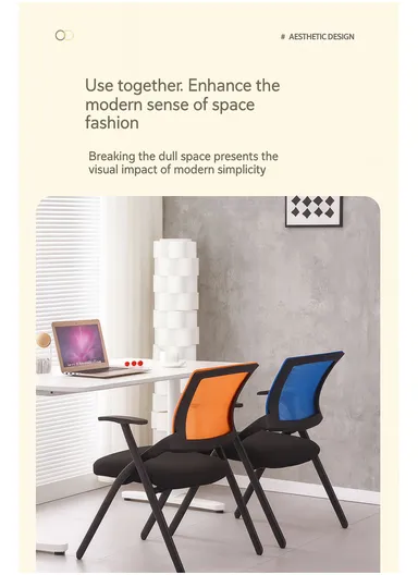 3 Pcs Foldable Ergonomic Mesh Training &amp; Conference Chair Set with Fixed Armrests B05 (W51 x D50 x H86)cm - Black