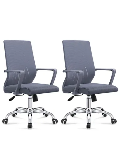 2 Pcs Mid-Back Mesh Desk Chair with Lumbar Support &amp; Smooth Swivel 7006 (W57 x D45 x H105)cm - Grey