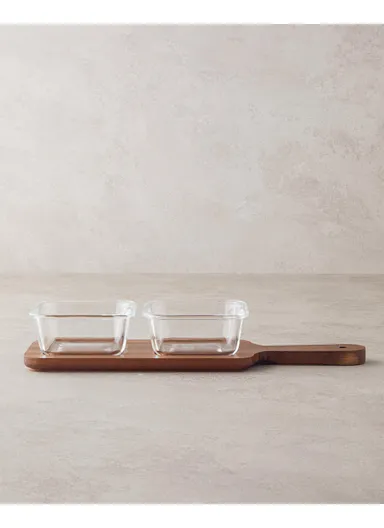 Artistry Acacia-Glass 3 Piece Presentation 36x11x6 cm Brown