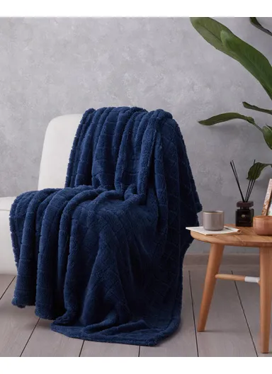 Natural Checkers Jacquard Wellsoft TV Blanket 120x160 cm Midnight Blue
