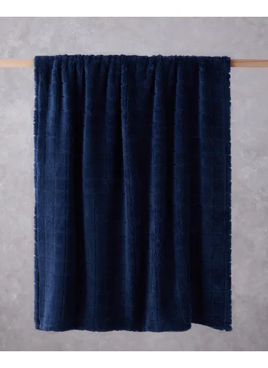 Natural Checkers Jacquard Wellsoft TV Blanket 120x160 cm Midnight Blue