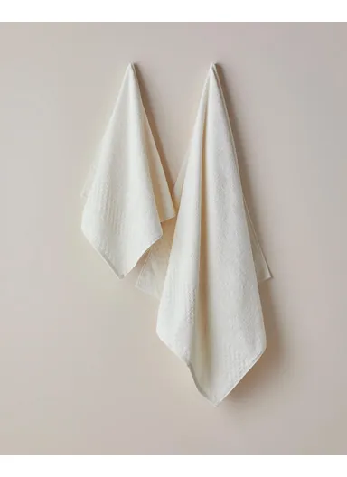 Border Check 100% Cotton Face Towel 50x80 cm Ivory
