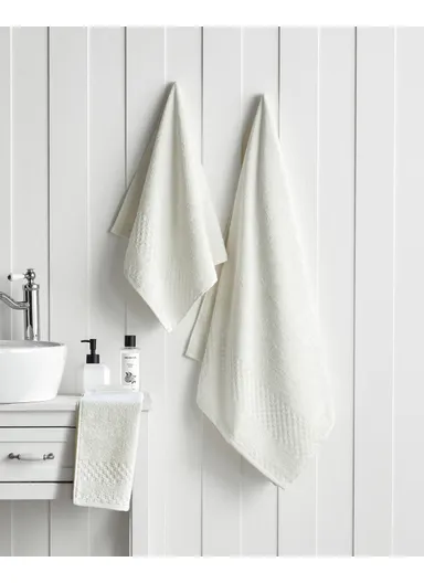 Border Check 100% Cotton Face Towel 50x80 cm Ivory