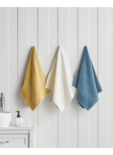 Border Check 100% Cotton Face Towel 50x80 cm Ivory