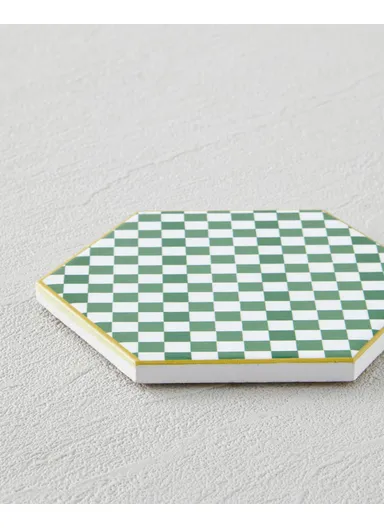Dalmata Ceramic Coaster 10.8x0.8 cm White - Green