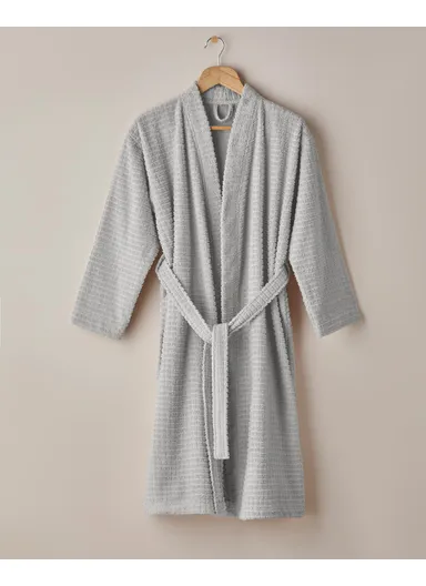 Chequer Cotton Bathrobe S-M Gray