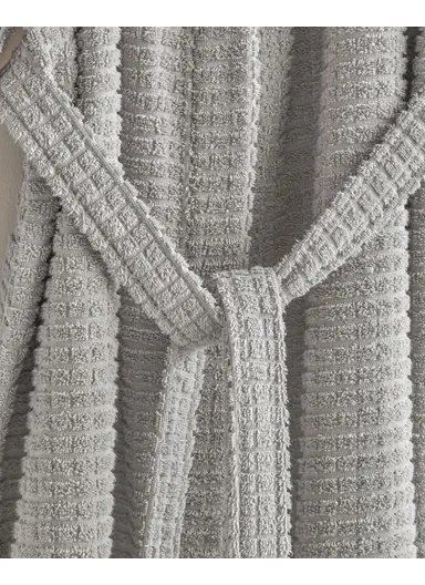 Chequer Cotton Bathrobe S-M Gray