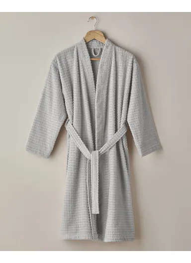 Chequer Cotton Bathrobe L-XL Gray