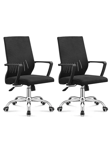2 Pcs Mid-Back Mesh Desk Chair with Lumbar Support &amp; Smooth Swivel 7005 (W57 x D45 x H105)cm - Black