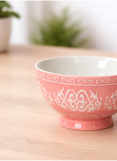 6 Pcs 350ml Patern Design Ceramic Snack Bowl - Pink