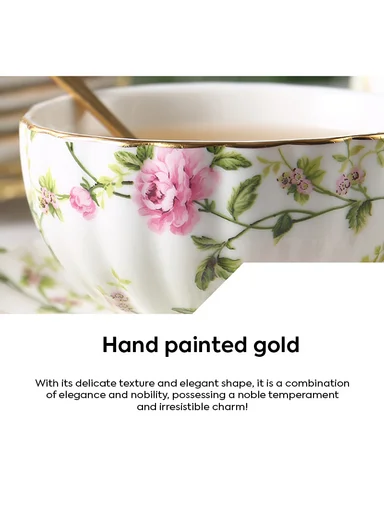 2 Pieces 190ml Floral Ceramic Tea Cup For Two People Withe 2 Pieces Saucers -Pink