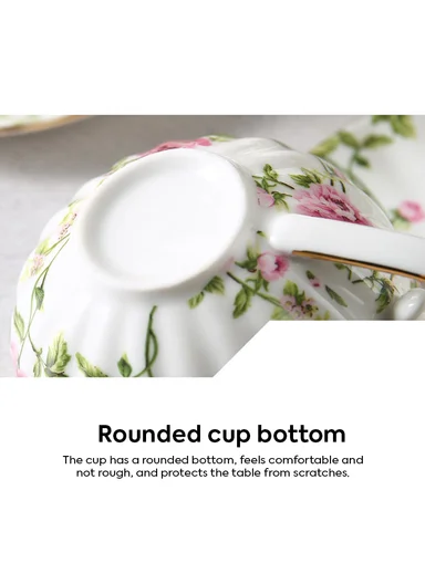 2 Pieces 190ml Floral Ceramic Tea Cup For Two People Withe 2 Pieces Saucers -Pink