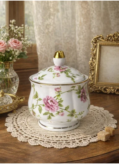 MultiPurpose Elegant Rose Design Bowl With Lid (D8 x H11)cm