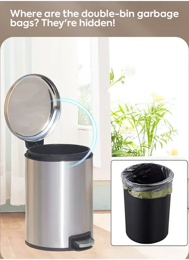 12L Light Luxury Stainless Steel Pedal Garbage Bin With Soft-Close Lid G74-Q5 – Black