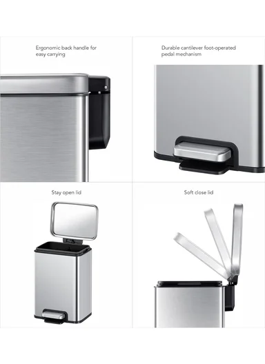 12L Stainless Steel Trash Bin With Foot Pedal (W26 x D18 x H38)cm G74-A7 - Silver