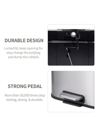 12L Stainless Steel Trash Bin With Foot Pedal (W26 x D18 x H38)cm G74-A7 - Silver