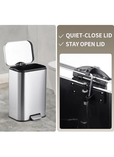 12L Stainless Steel Trash Bin With Foot Pedal (W26 x D18 x H38)cm G74-A7 - Silver