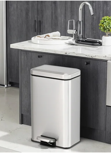 12L Stainless Steel Trash Bin With Foot Pedal (W26 x D18 x H38)cm G74-A7 - Silver