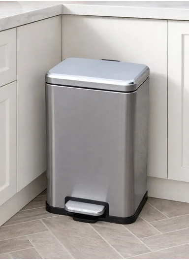 12L Stainless Steel Trash Bin With Foot Pedal (W26 x D18 x H38)cm G74-A7 - Silver