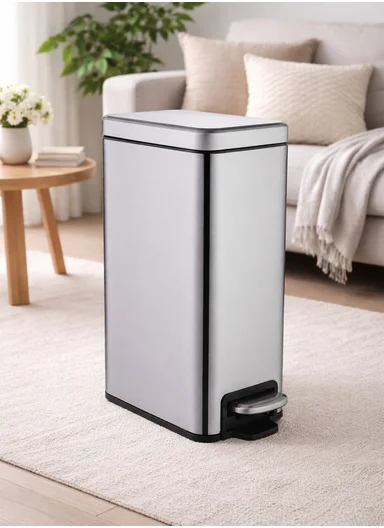 8L Luxury Stainless Steel Trash Bin With Foot Pedal (W22 x D14 x H36)cm G74-H9-8 - Silver